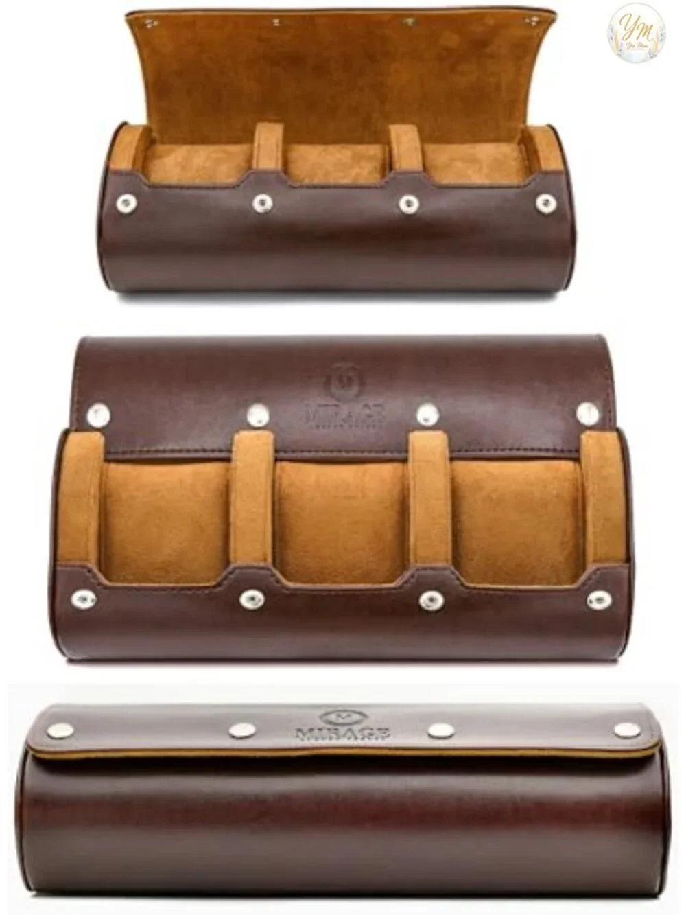 Leather Watch Travel Case Organizer for Men, 3-Slot Watch Roll with Suede Lining